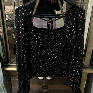 Astr the label smocked square neck long sleeve